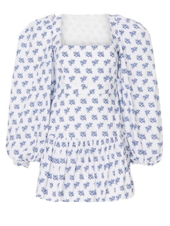 Caroline Constas Dresses & Skirts - Caroline Constas White Mini Dress with Blue Floral Print